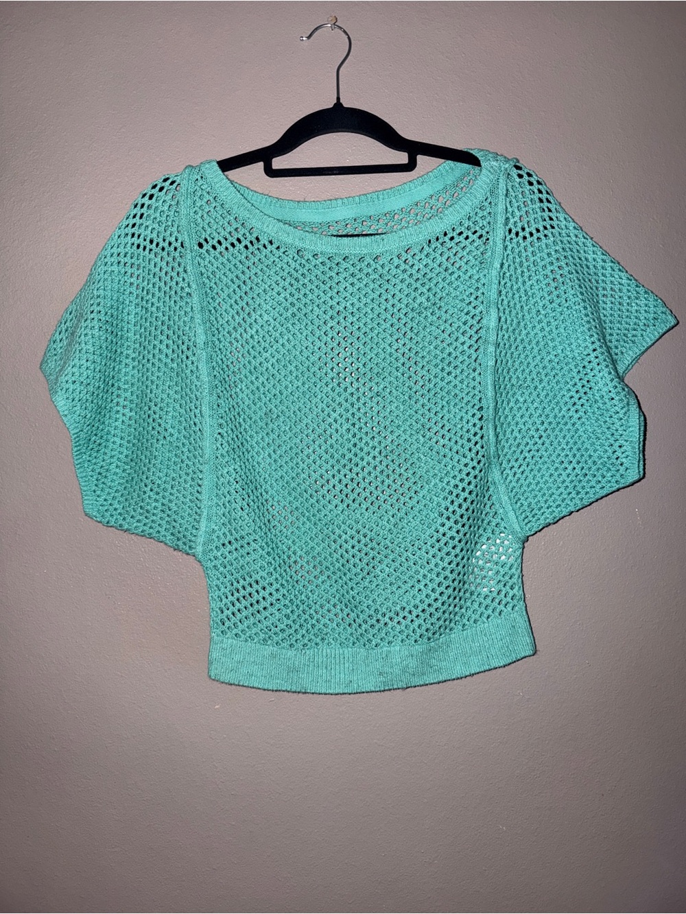 Pilcro Anthropologie Mint Aqua Open Knit Crochet Sweater XS Boho Beach Cover Up